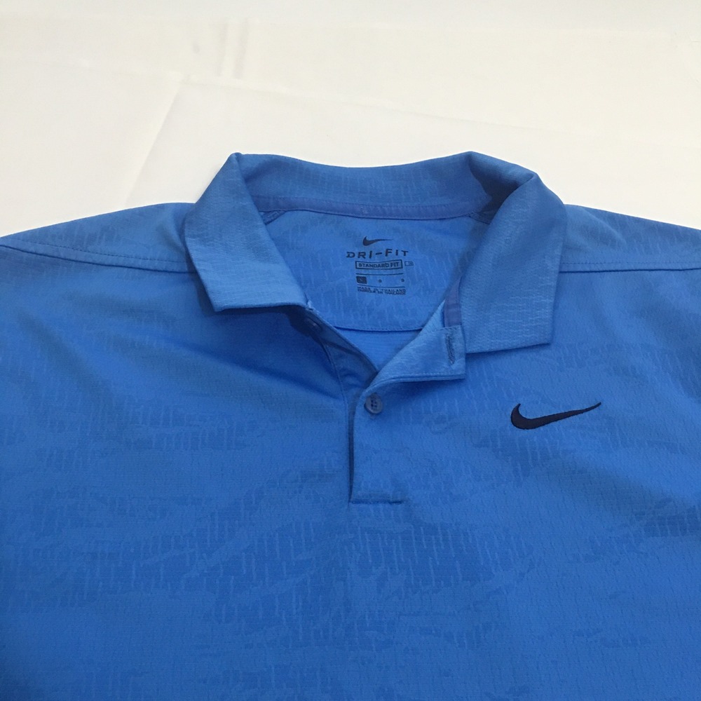 Nike Polo Shirt Mens Large Blue Dri-Fit Short Sleeve Embossed Camo - Picture 2 of 9
